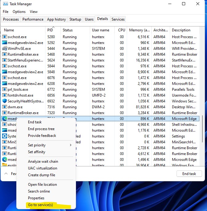 Task manager PID
